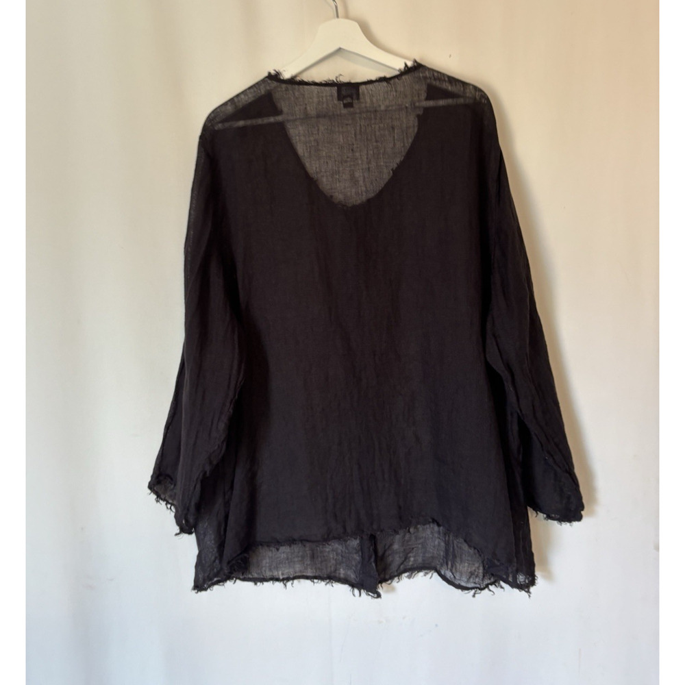 Eileen Fisher Blouse Top Button Up Black Linen Relaxed XXL 2XL 3XL - Picture 11 of 11